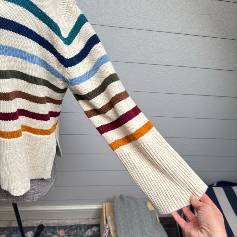 GAP Striped Cotton Knit Sweater | Coastal Earth Tones | Relaxed Fit | Size M - Picture 9 of 11